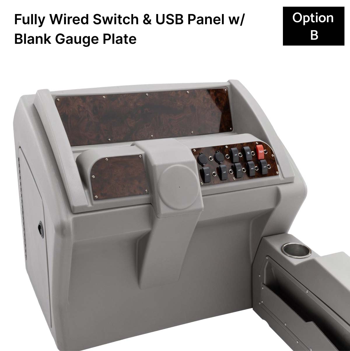 Gray Deluxe Console Fully Wired Switch Panel Burlwood #color_gray & invisible