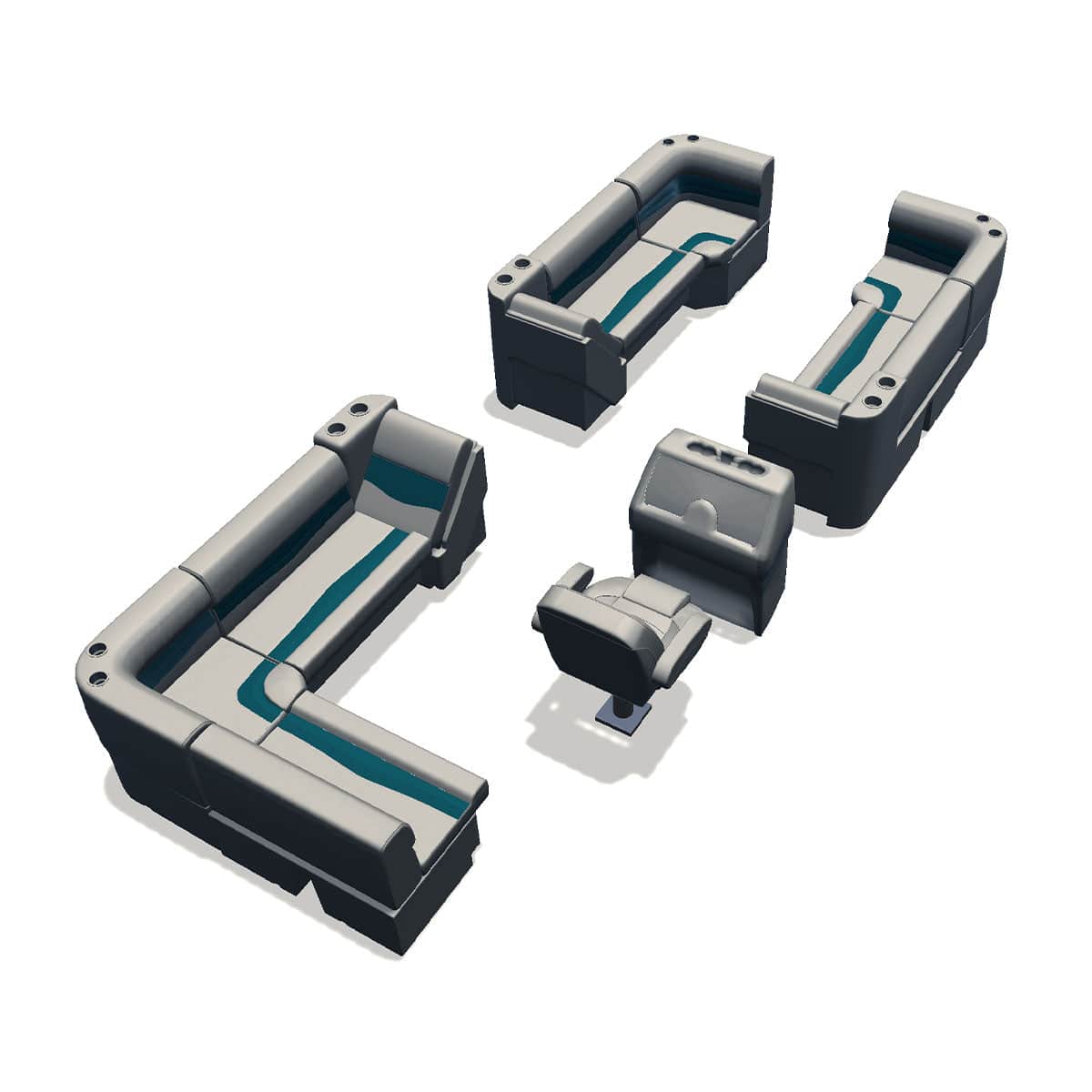 Stern entry pontoon seat package with lean back bow double bench and corner seats back #color_ivory & teal