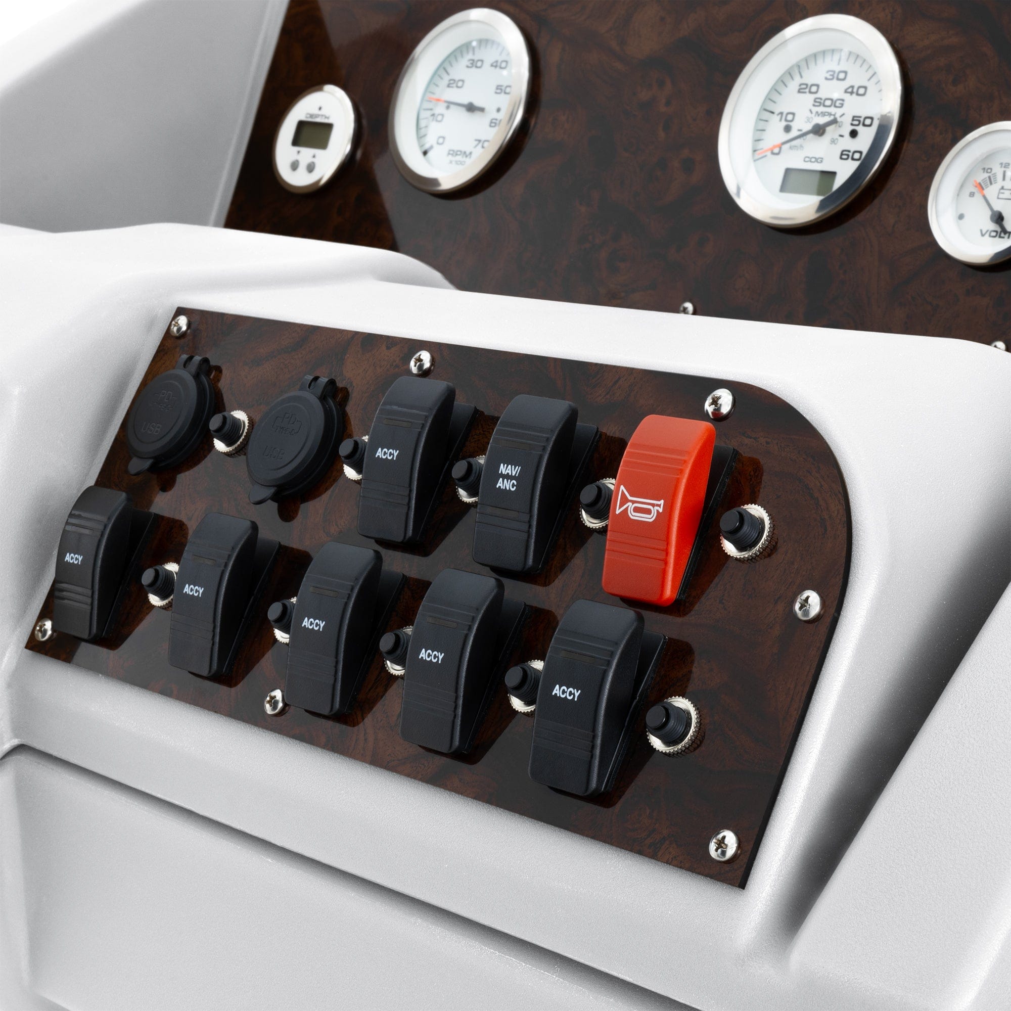 White Console Burlwood Detail Panel #color_white