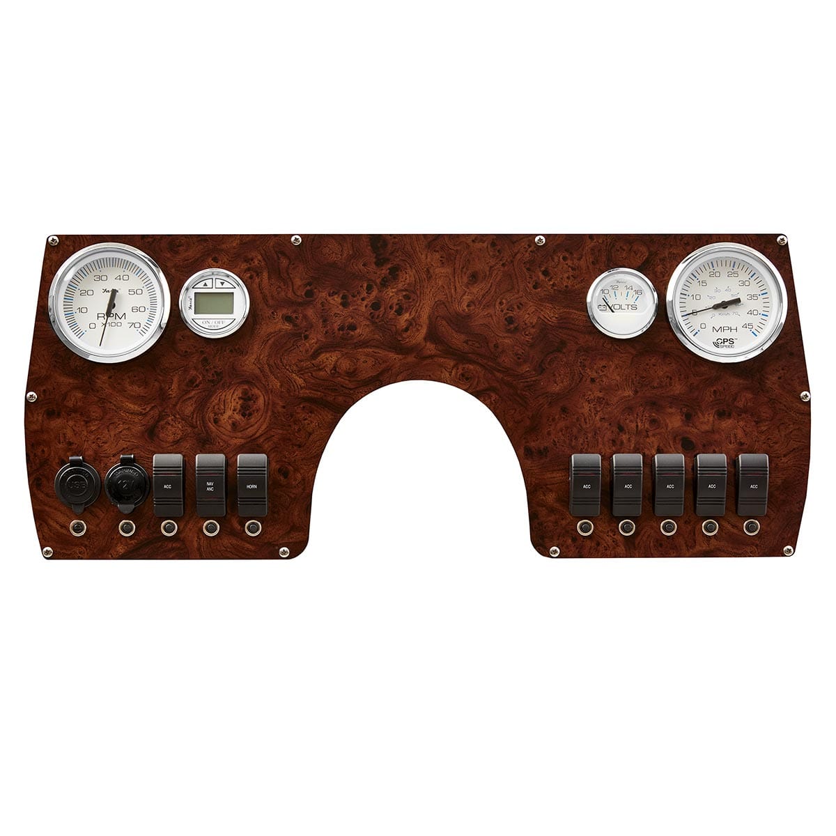 DeckMate Pontoon Console Panel switches and gauges burl #wheel & panel color_burl wood