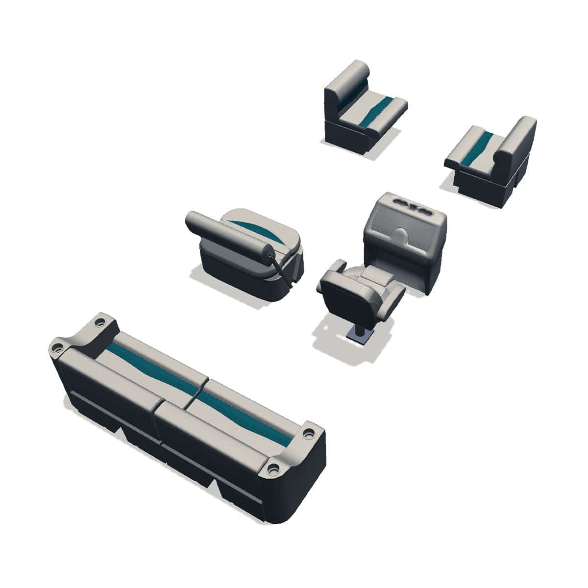 Side entry midship flip flop pontoon seat package with bow double bench back #color_ivory & teal