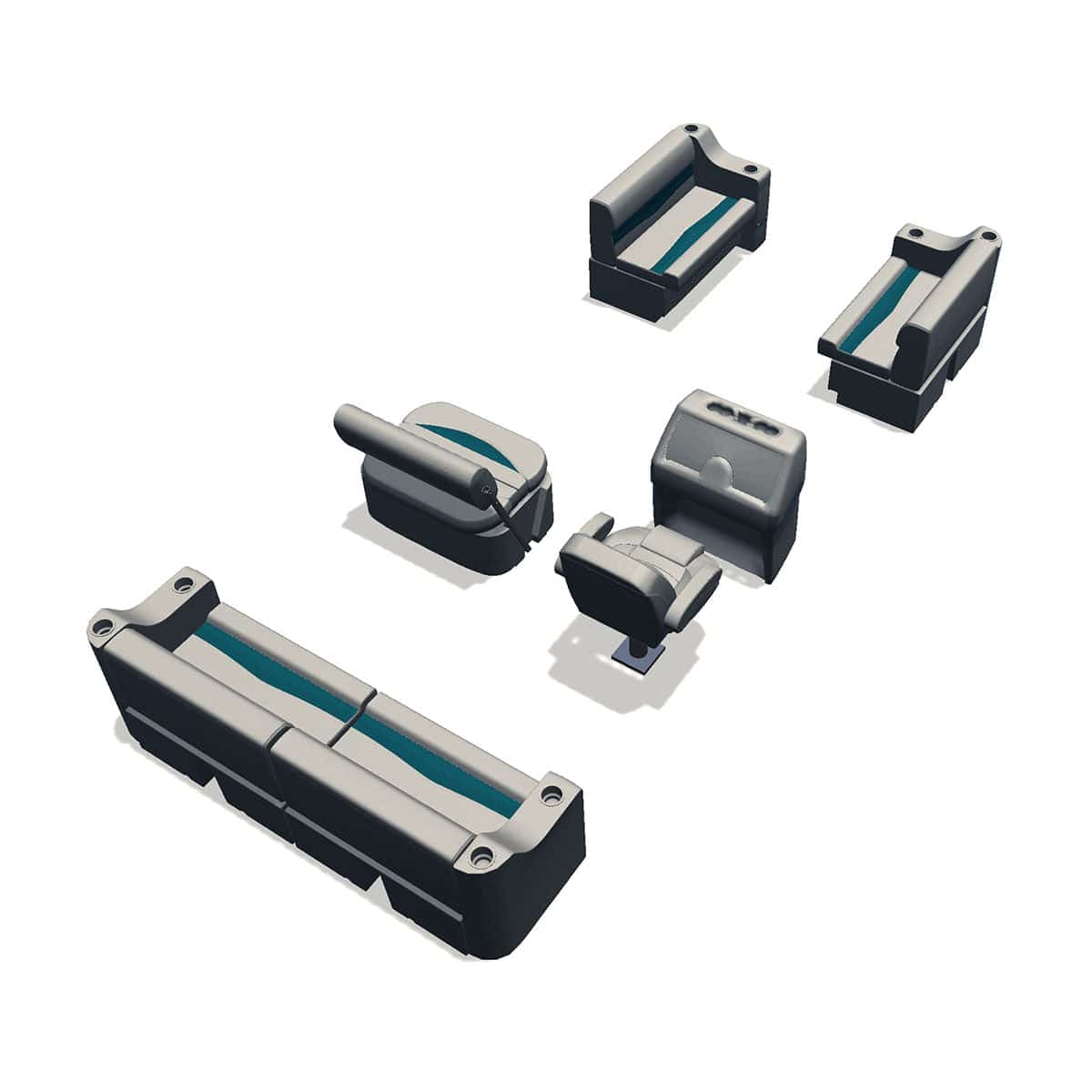 Side entry midship flip flop pontoon seat package with cupholder bow double bench seats back #color_ivory & teal