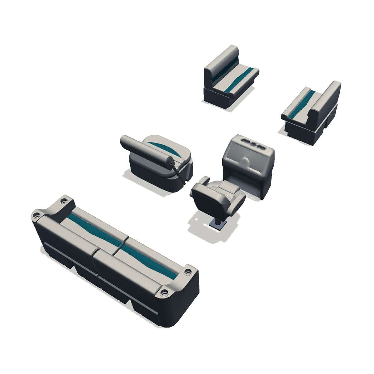 Side entry midship flip flop pontoon seat package with bow double bench back #color_ivory & teal