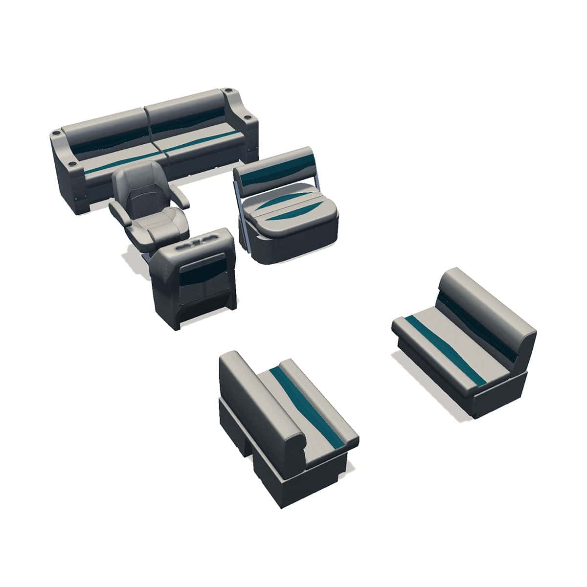 Side entry midship flip flop pontoon seat package with bow double bench #color_ivory & teal