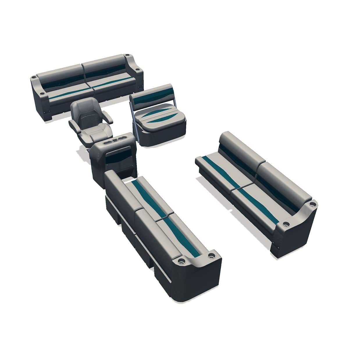 Side entry mid ship flip flop pontoon seat package with cupholder bow double bench seats #color_ivory & teal