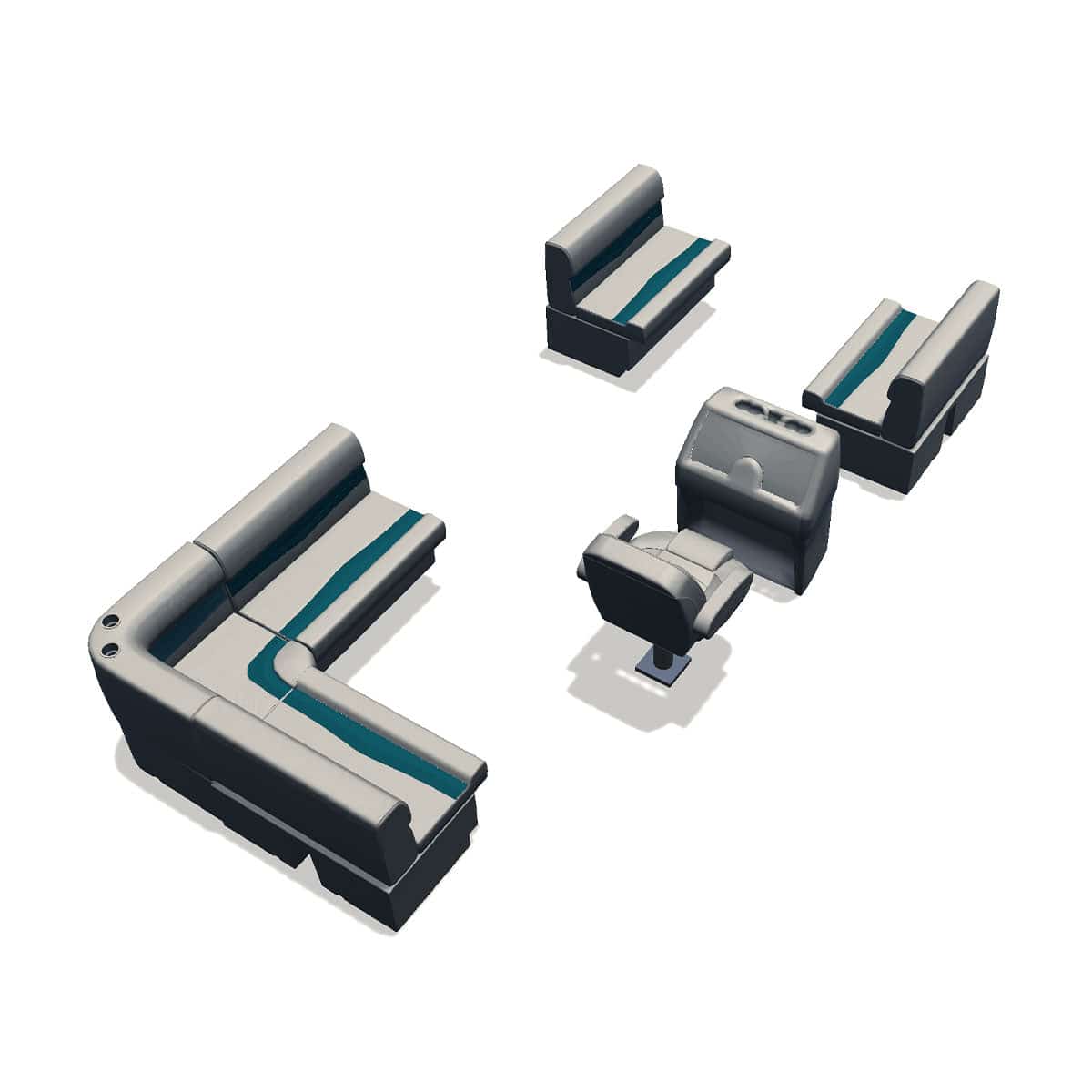 Stern entry pontoon seat package with bow double bench back #color_ivory & teal