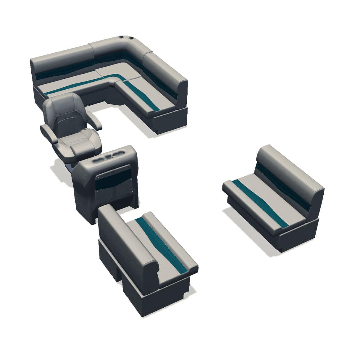 Stern entry pontoon seat package with bow double bench #color_ivory & teal