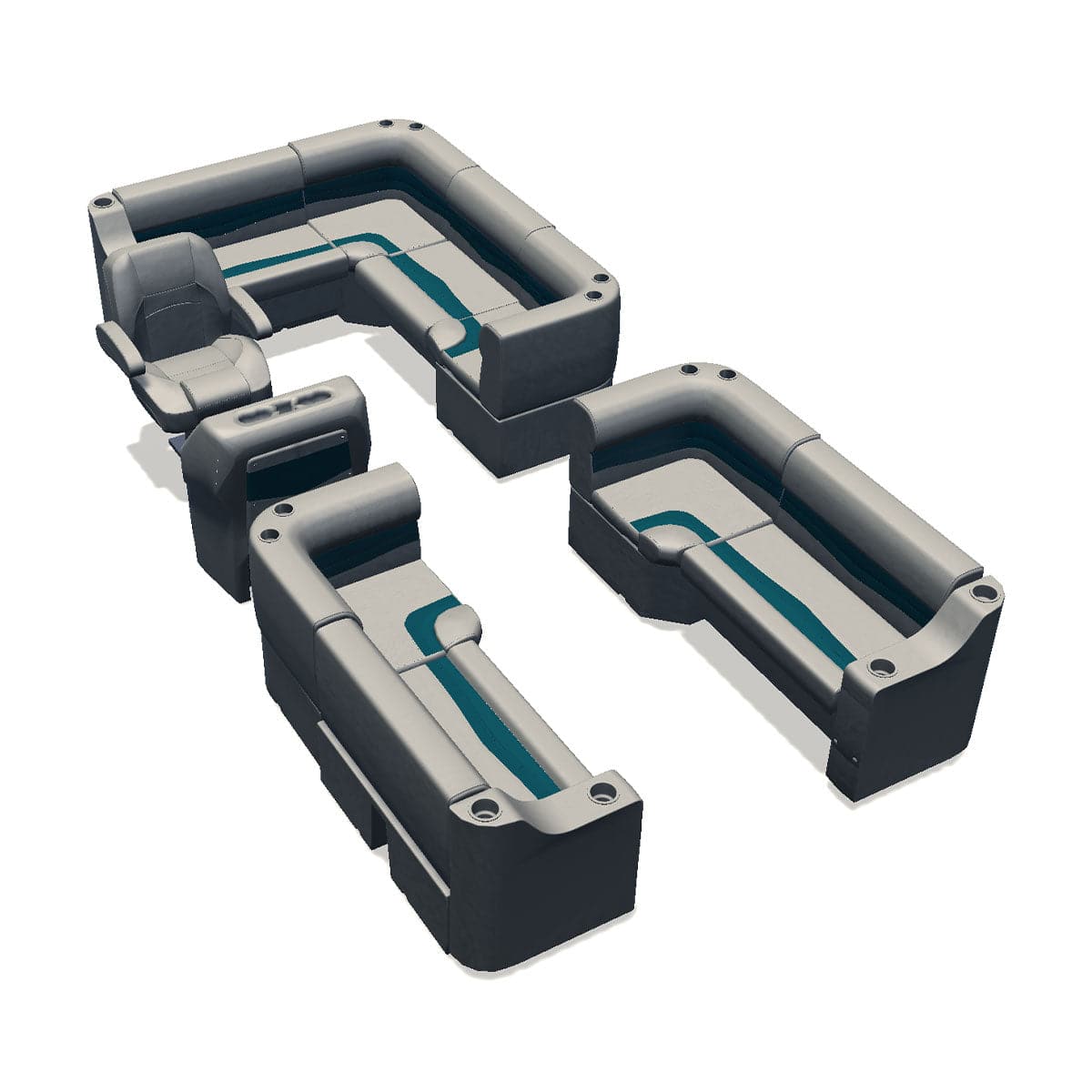 Stern entry pontoon seat package with cupholder bow double bench and corner seats #color_ivory & teal