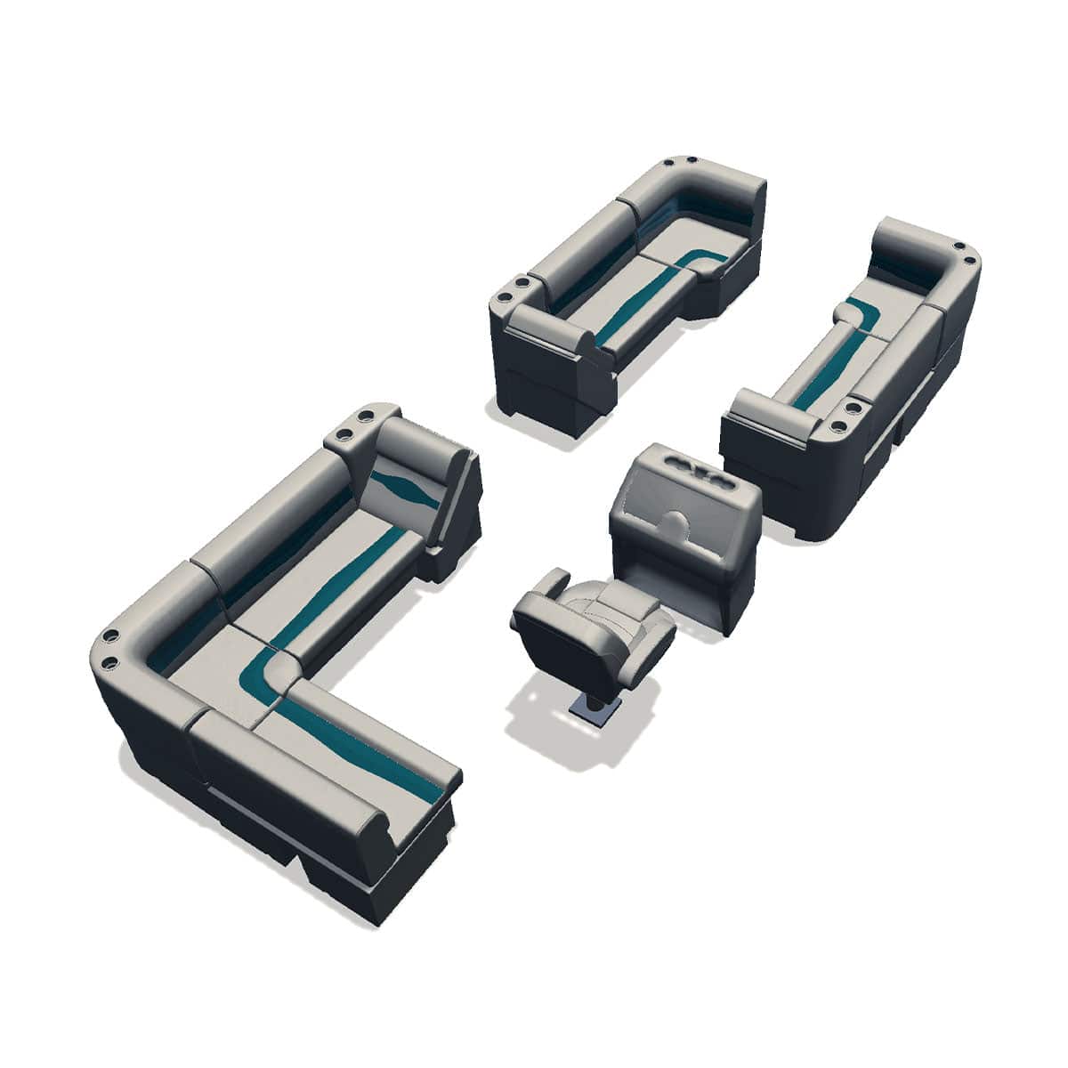Stern entry pontoon seat package with lean back bow double bench and corner seats back #color_ivory & teal