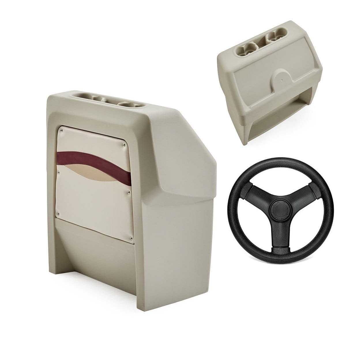 DeckMate Premium Small Helm Console blank #color_ivory, burgundy & tan & invisible