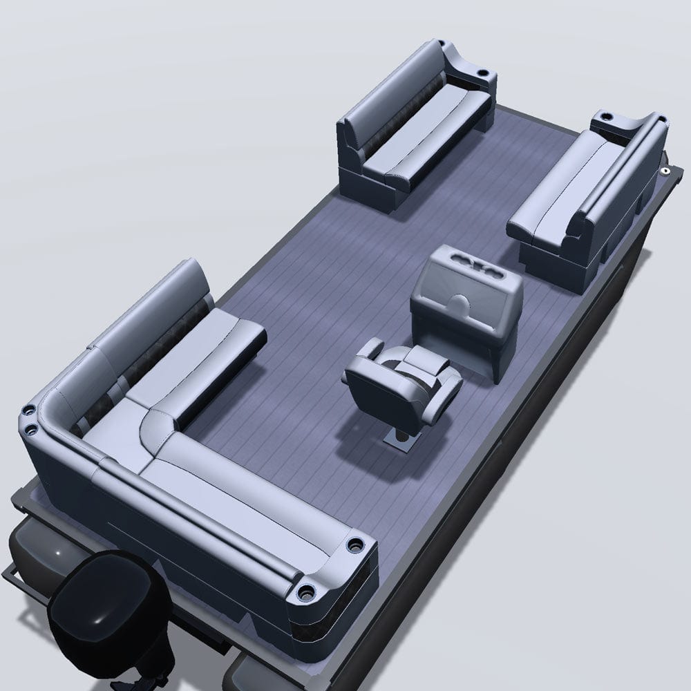 Side entry aft L-bench pontoon seat package with cupholder bow double bench seats back