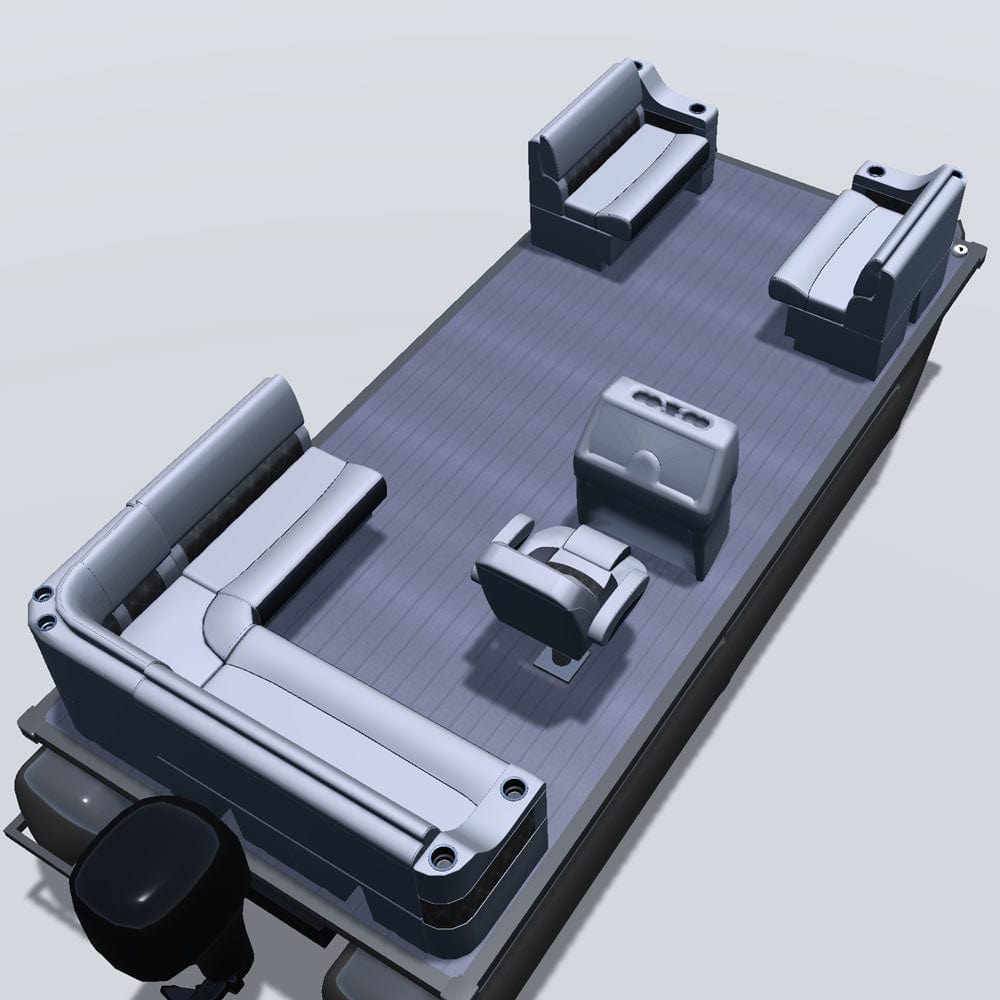 Side entry aft L-bench pontoon seat package with cupholder bow double bench seats back