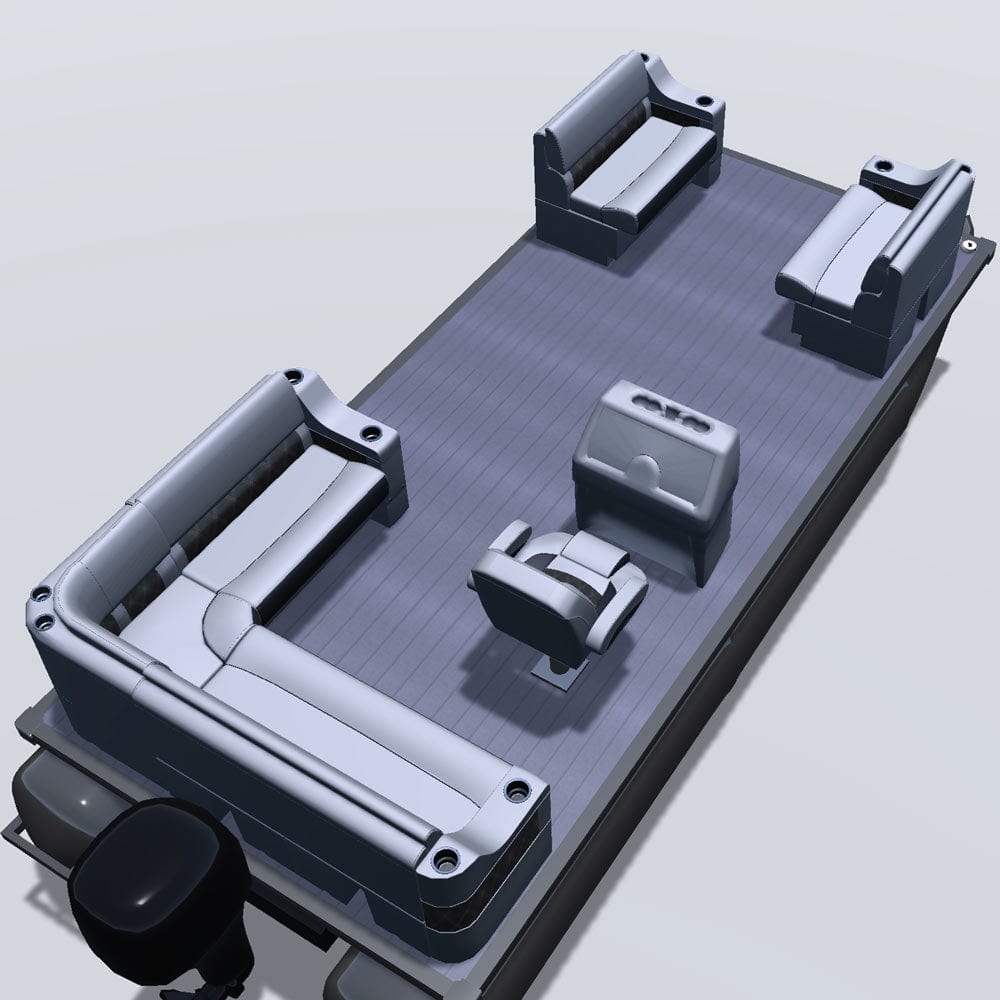 Side entry aft L-bench pontoon seat package with cupholder bow double bench seats back
