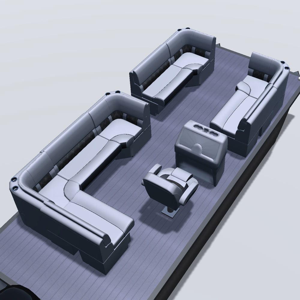 Stern entry pontoon seat package with bow double bench and corner seats back