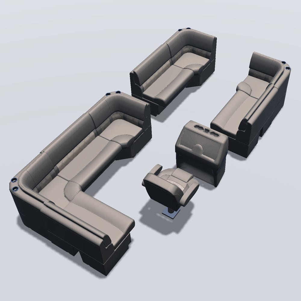 Stern entry pontoon seat package with bow double bench and corner seats back #color_tan & beige