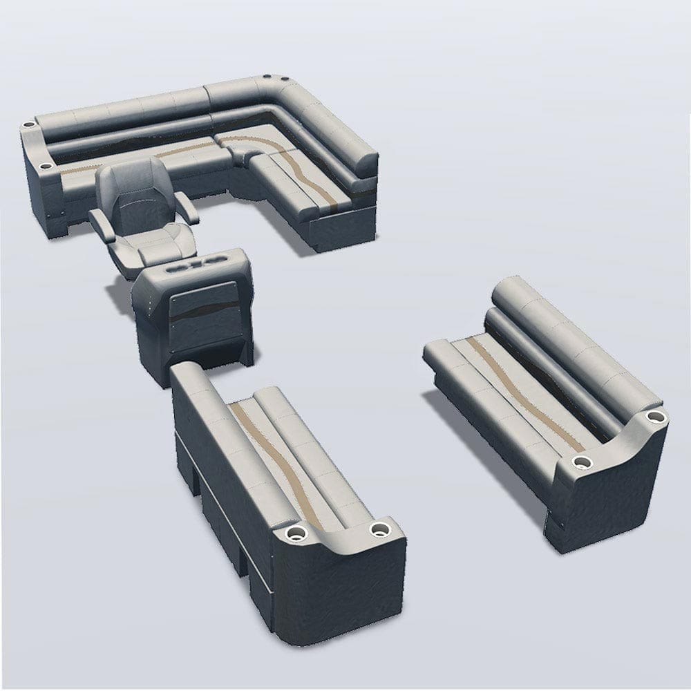 Side entry aft L-bench pontoon seat package with cupholder bow double bench seats #color_ivory, tan & beige