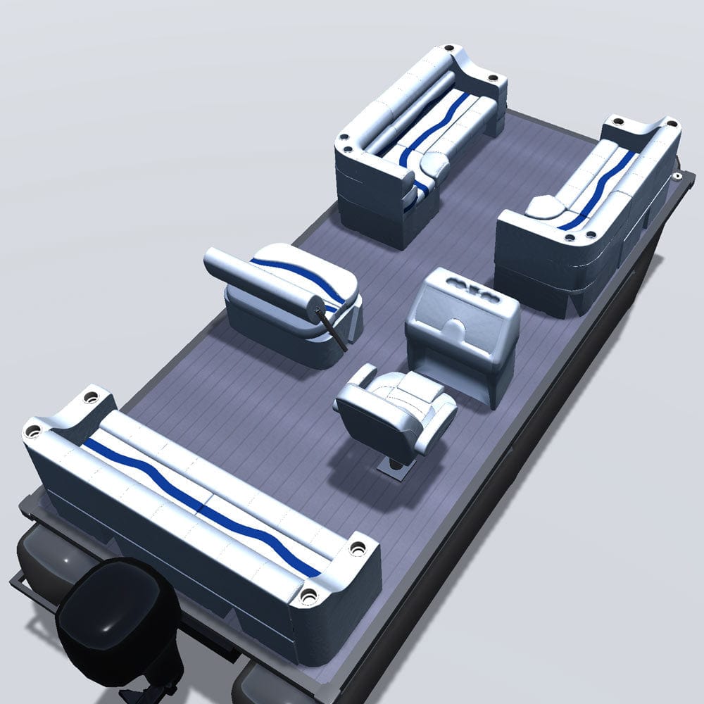 Side entry midship flip flop pontoon seat package with cupholder bow double bench and corner seats back