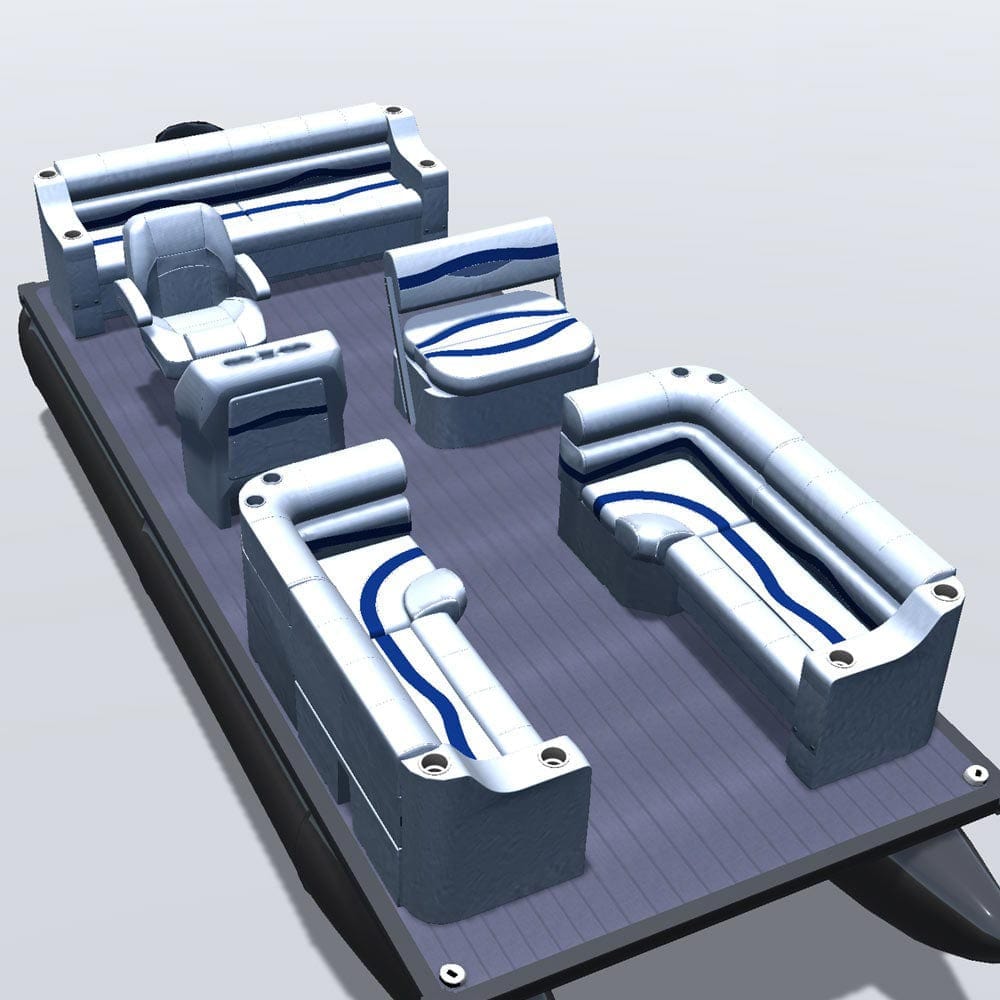 Side entry midship flip flop pontoon seat package with cupholder bow double bench and corner seats