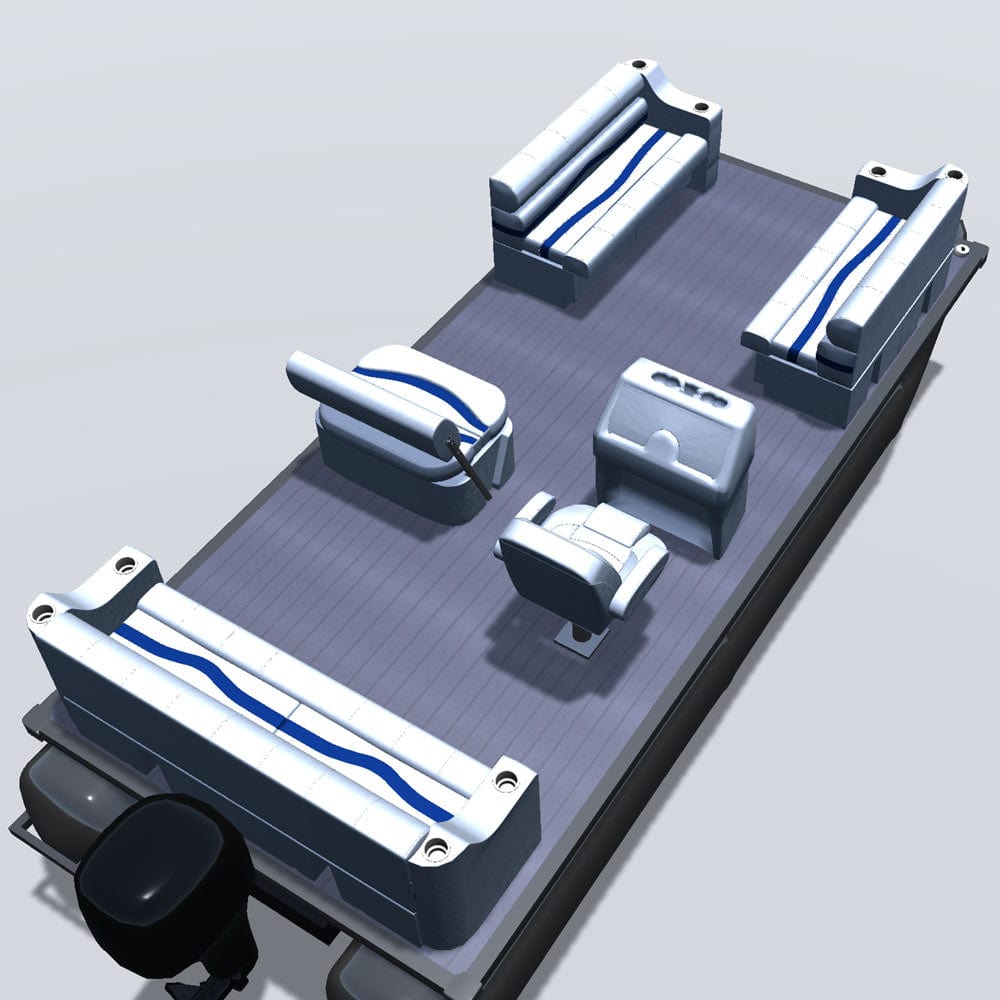 Side entry midship flip flop pontoon seat package with cupholder bow double bench seats back