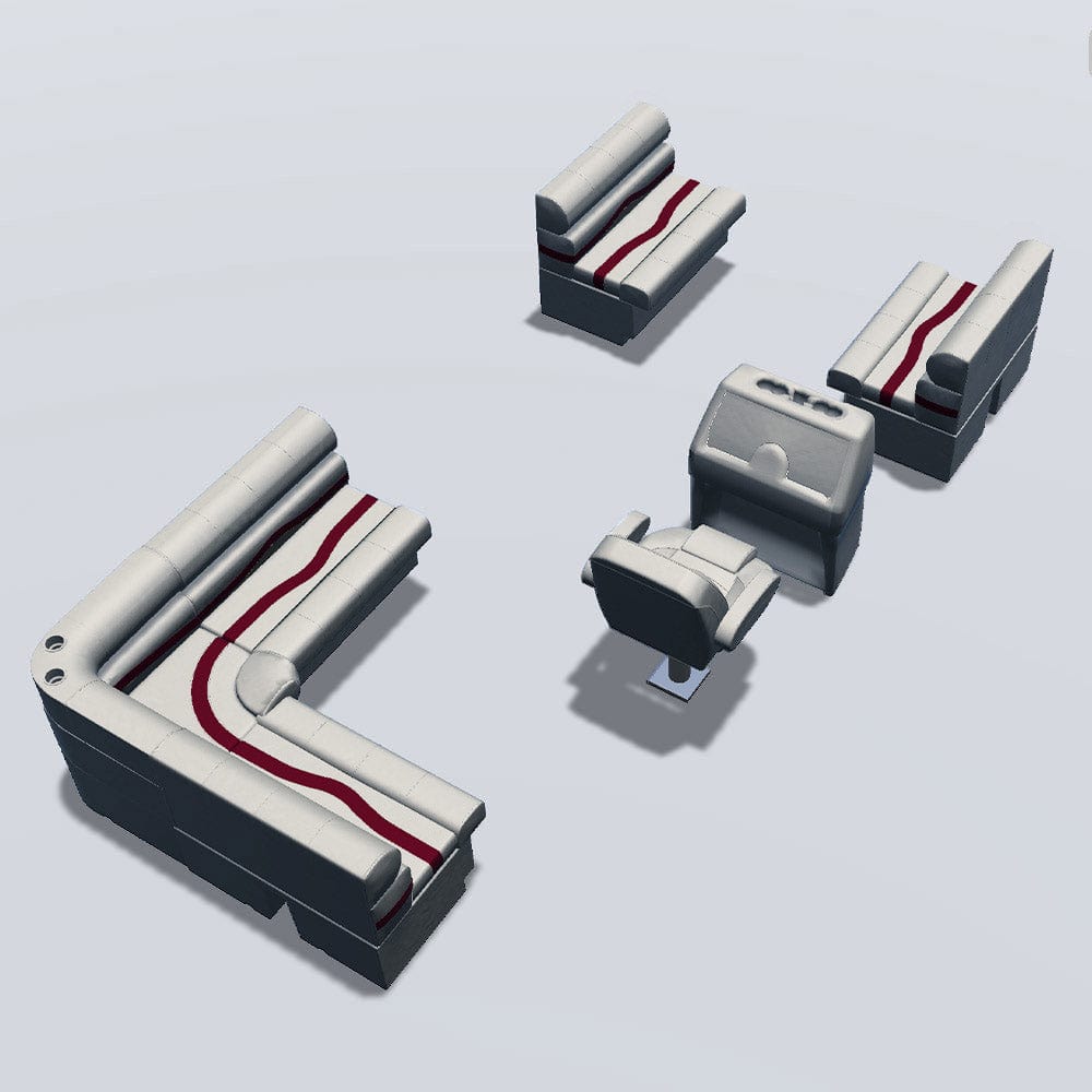 Stern entry pontoon seat package with bow double bench seats back #color_ivory, burgundy & tan