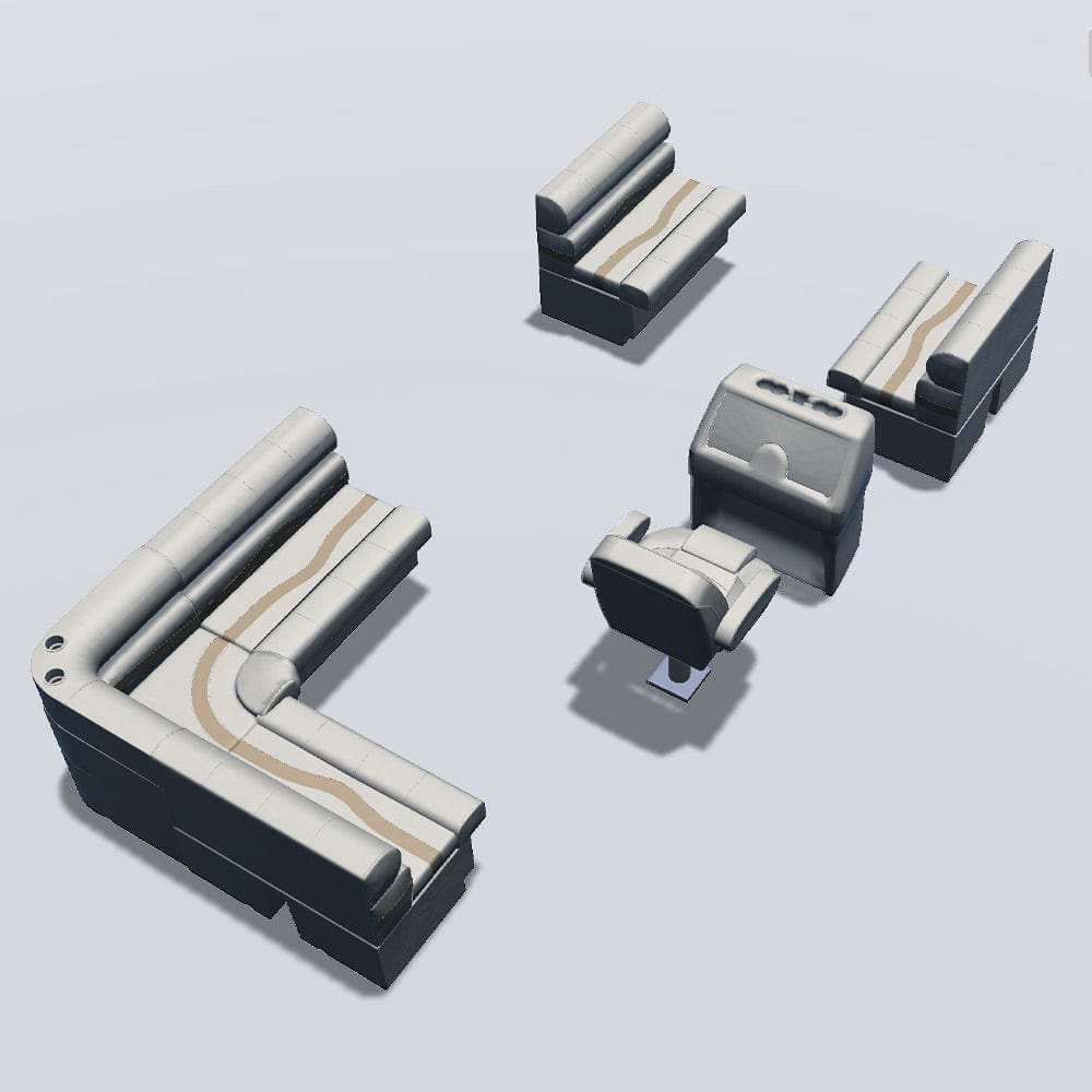 Stern entry pontoon seat package with bow double bench seats back #color_ivory, tan & beige