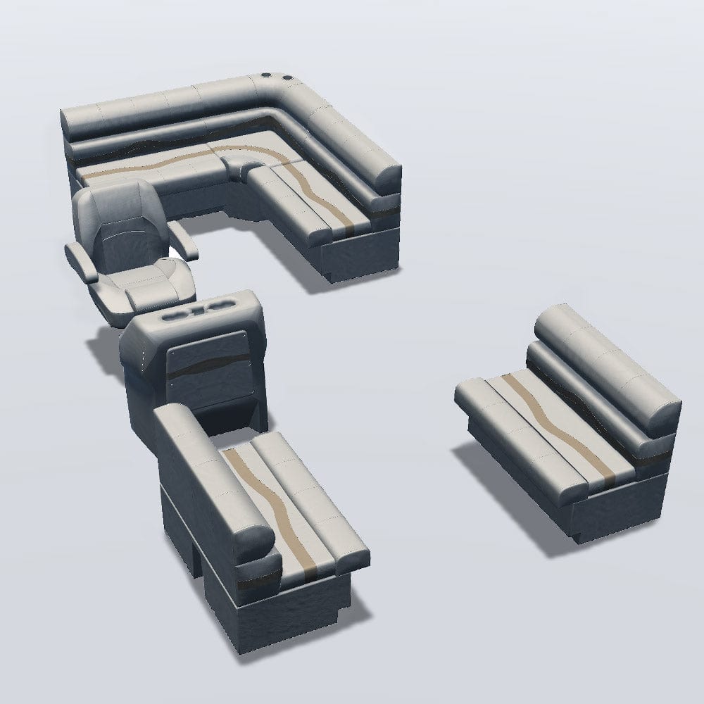 Stern entry pontoon seat package with bow double bench seats #color_ivory, tan & beige
