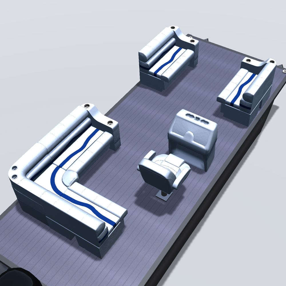 Stern entry pontoon seat package with cupholder bow double bench seats back