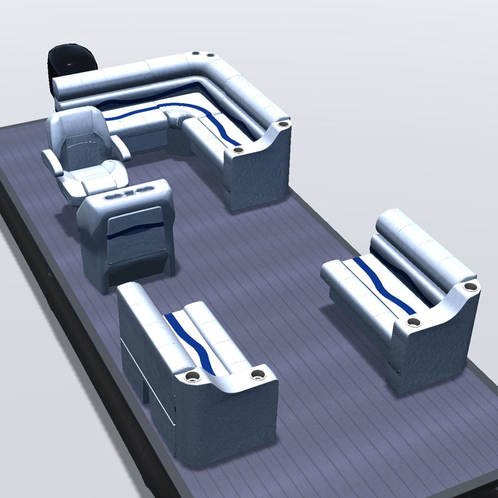 Stern entry pontoon seat package with cupholder bow double bench seats