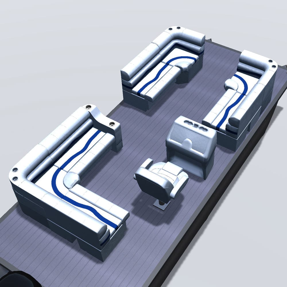 Stern entry pontoon seat package with bow double bench and corner seats back