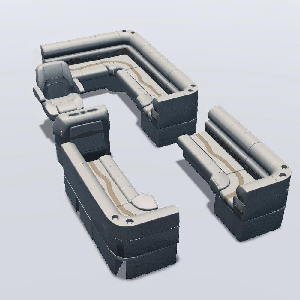 Stern entry pontoon seat package with bow double bench and corner seats #color_ivory, tan & beige