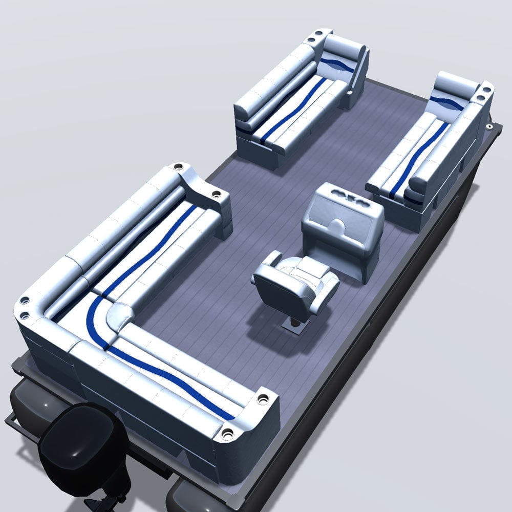 Side entry aft L-bench pontoon seat package with bow double bench and inverse lean back seats back