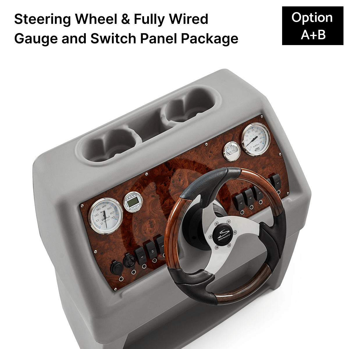 Gray, Red & Charcoal Console Fully Wired Panels with Burlwood Steering Wheel #color_invisible & red