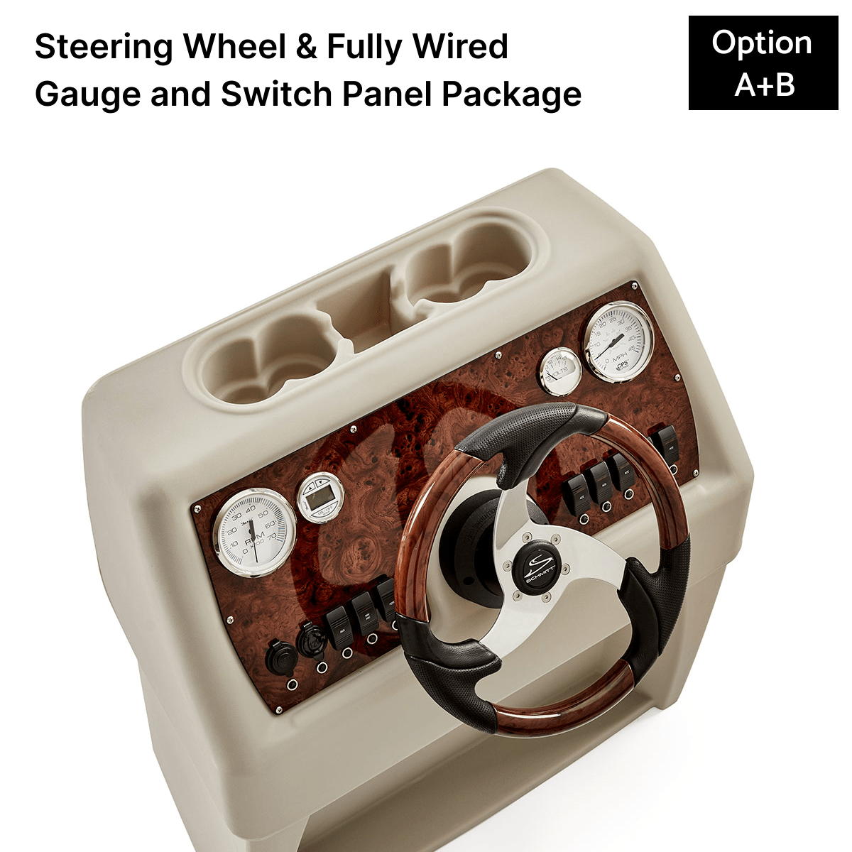 Ivory & Teal Console Fully Wired Panels With Burlwood Steering #color_invisible & teal