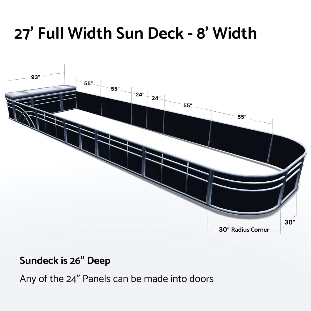Pontoon Boat Fence Railing Black - Gray Cushion #color_black metallic