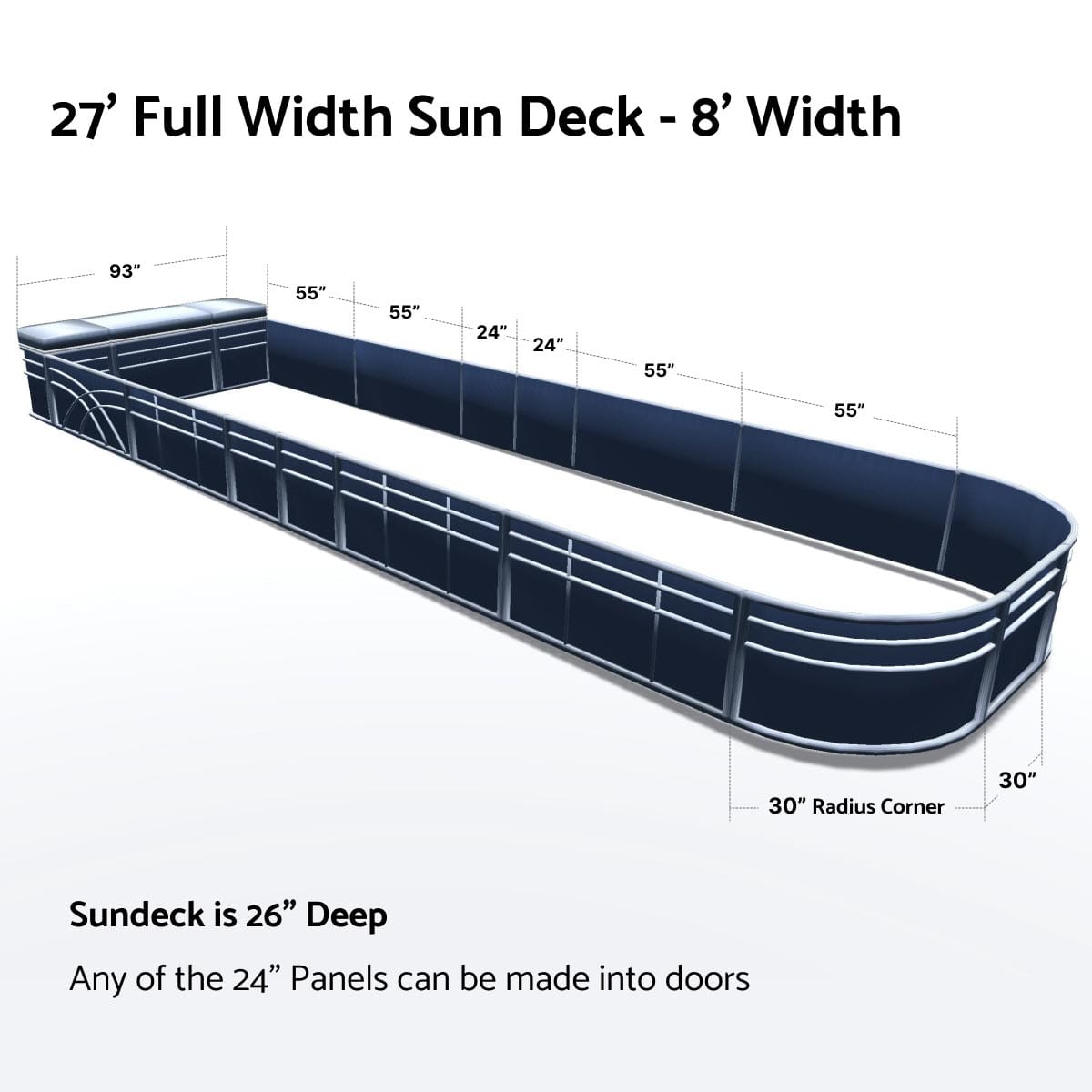 Pontoon Boat Fence Railing Navy - Gray Cushion #color_navy metallic