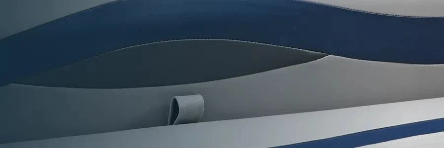 Premium pontoon boat seat zoomed in detail image gray, blue & charcoal