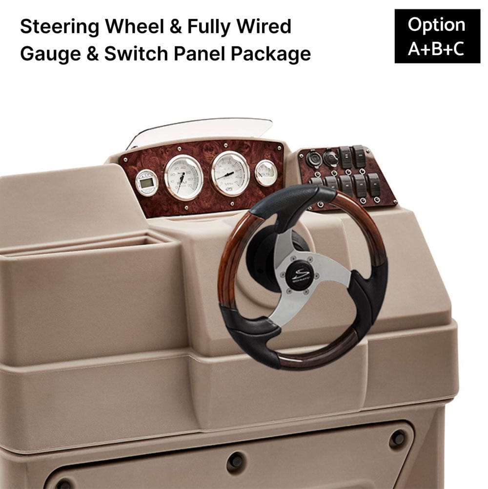 Large Beige Console Fully Wired Panels Burlwood With Steering Wheel #color_beige & invisible