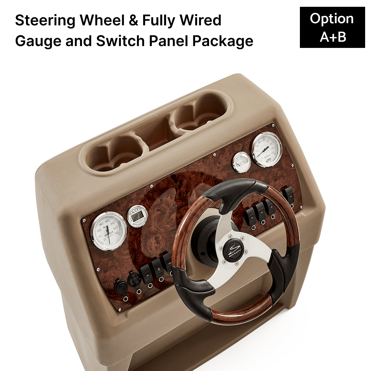 Tan & Beige Console Fully Wired Panels & Steering Wheel Burlwood #color_invisible & beige