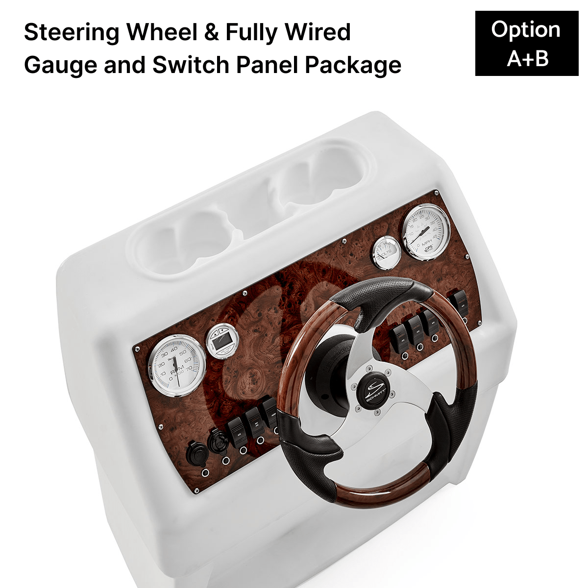 White, Blue & Light Blue Console Full Wired Panels with Burlwood Steering #color_invisible & white