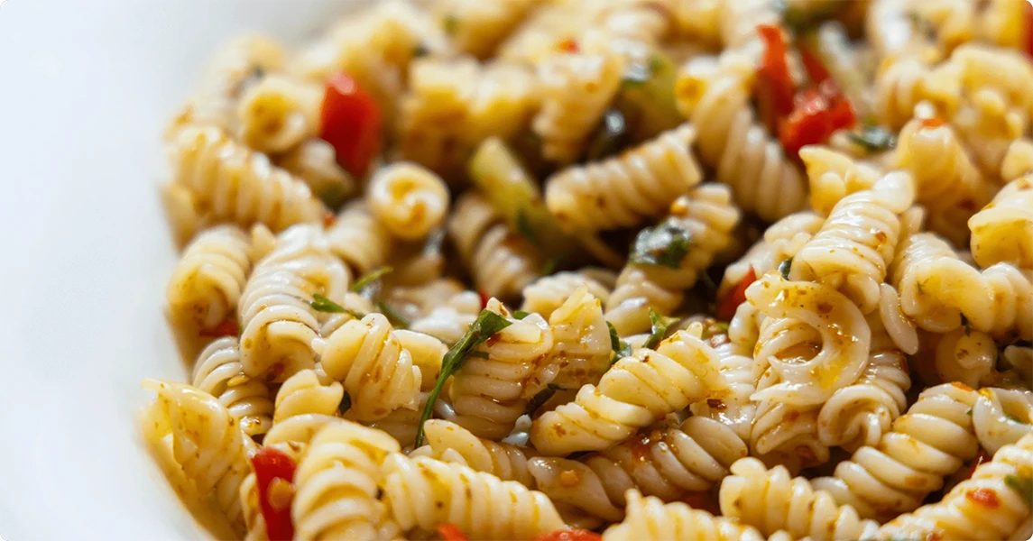 Pasta salad on a white plate