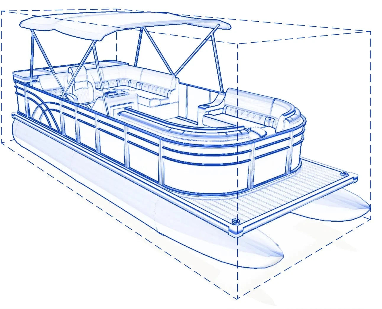Pontoon boat measurement and dimension graphic