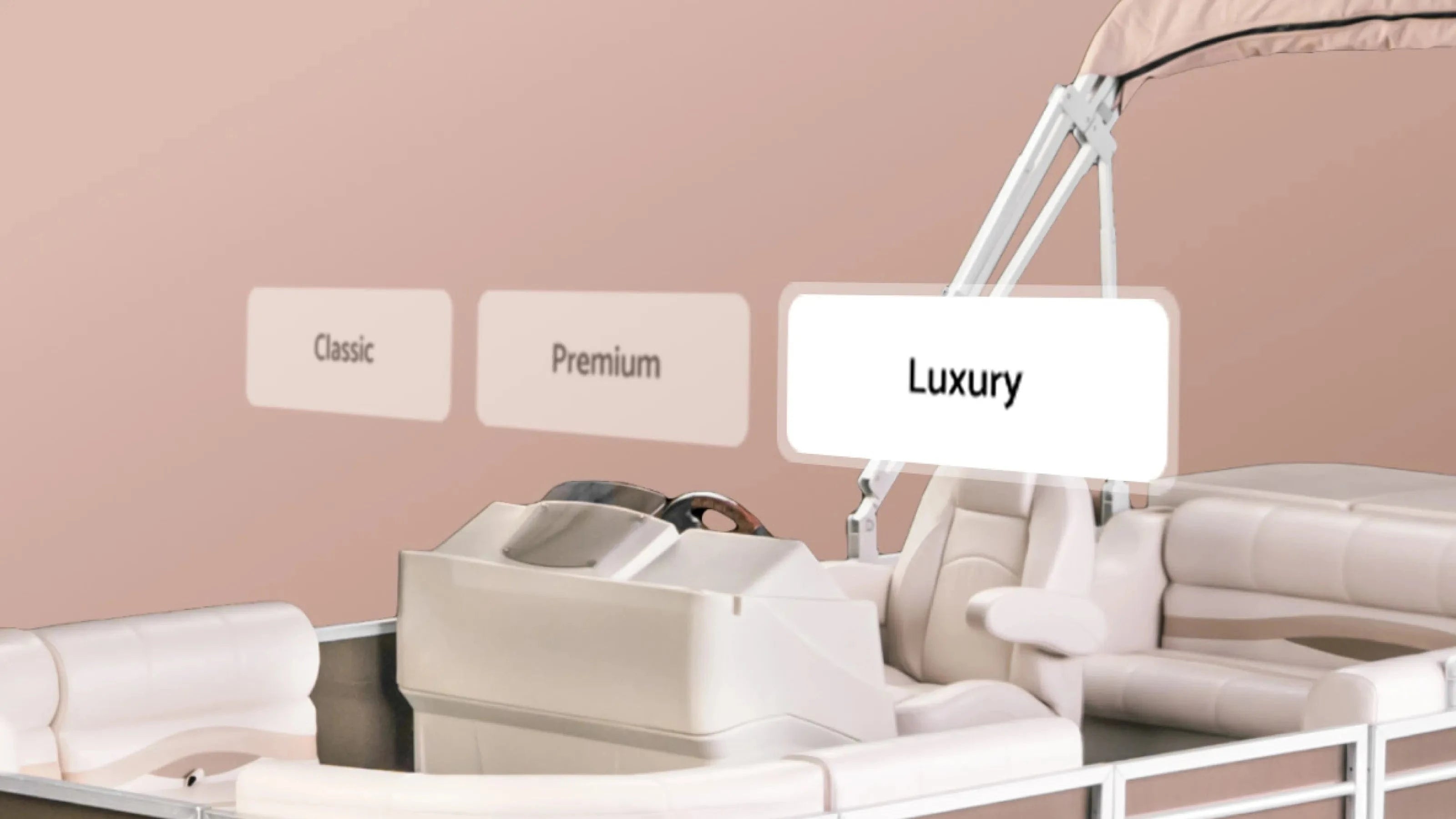 Pontoon seat trim selection with Classic, Premium, and Luxury options