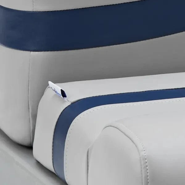 close up image of premium pontoon boat seat material with stitching