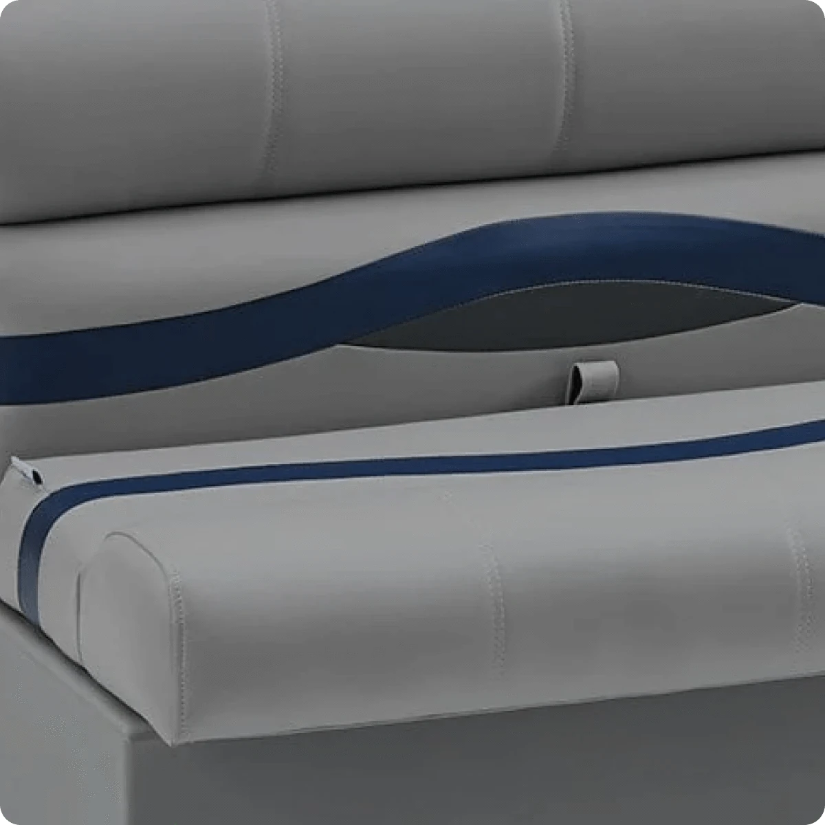 Premium Pontoon Furniture detail shot gray, blue & charcoal