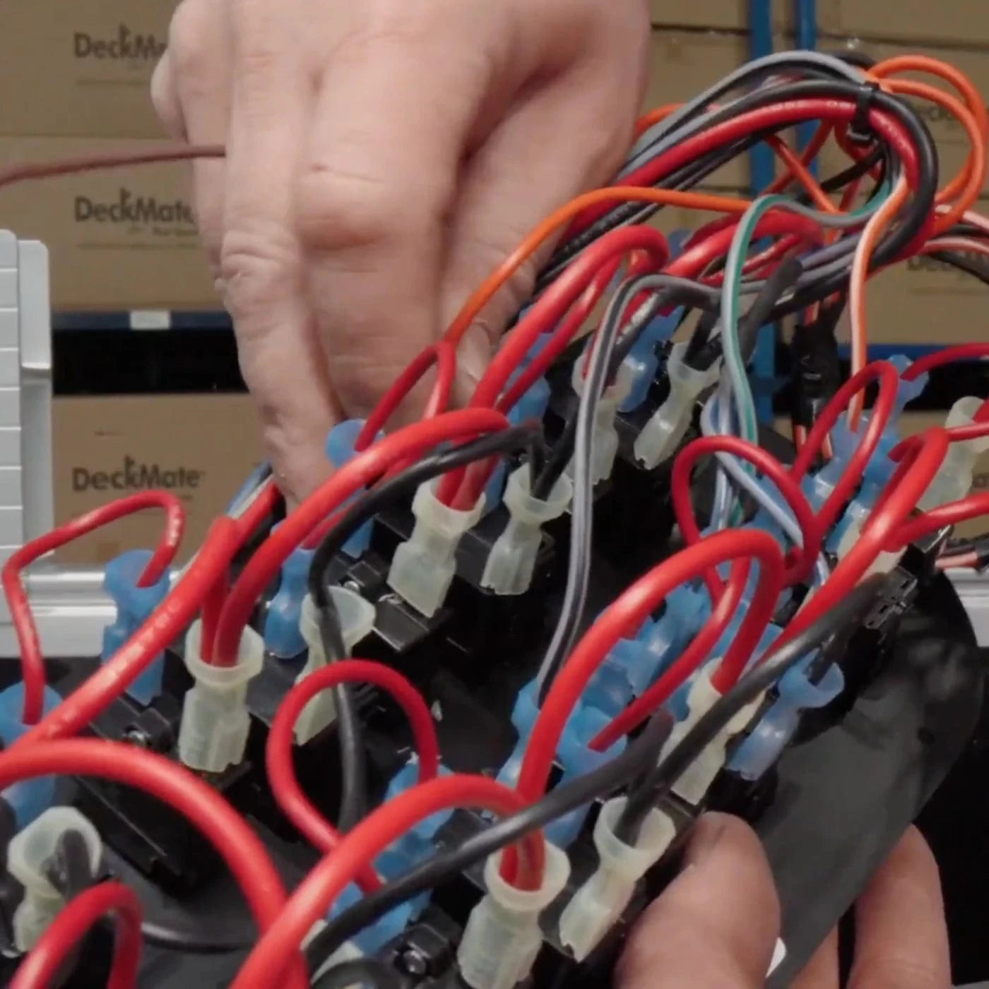Close up image of a guy working on electrical wiring