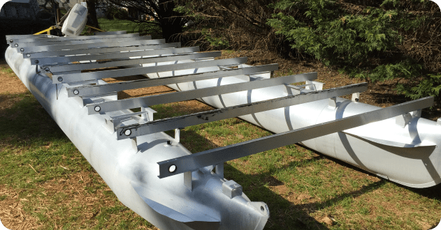 Pontoons with the start of a deck being built