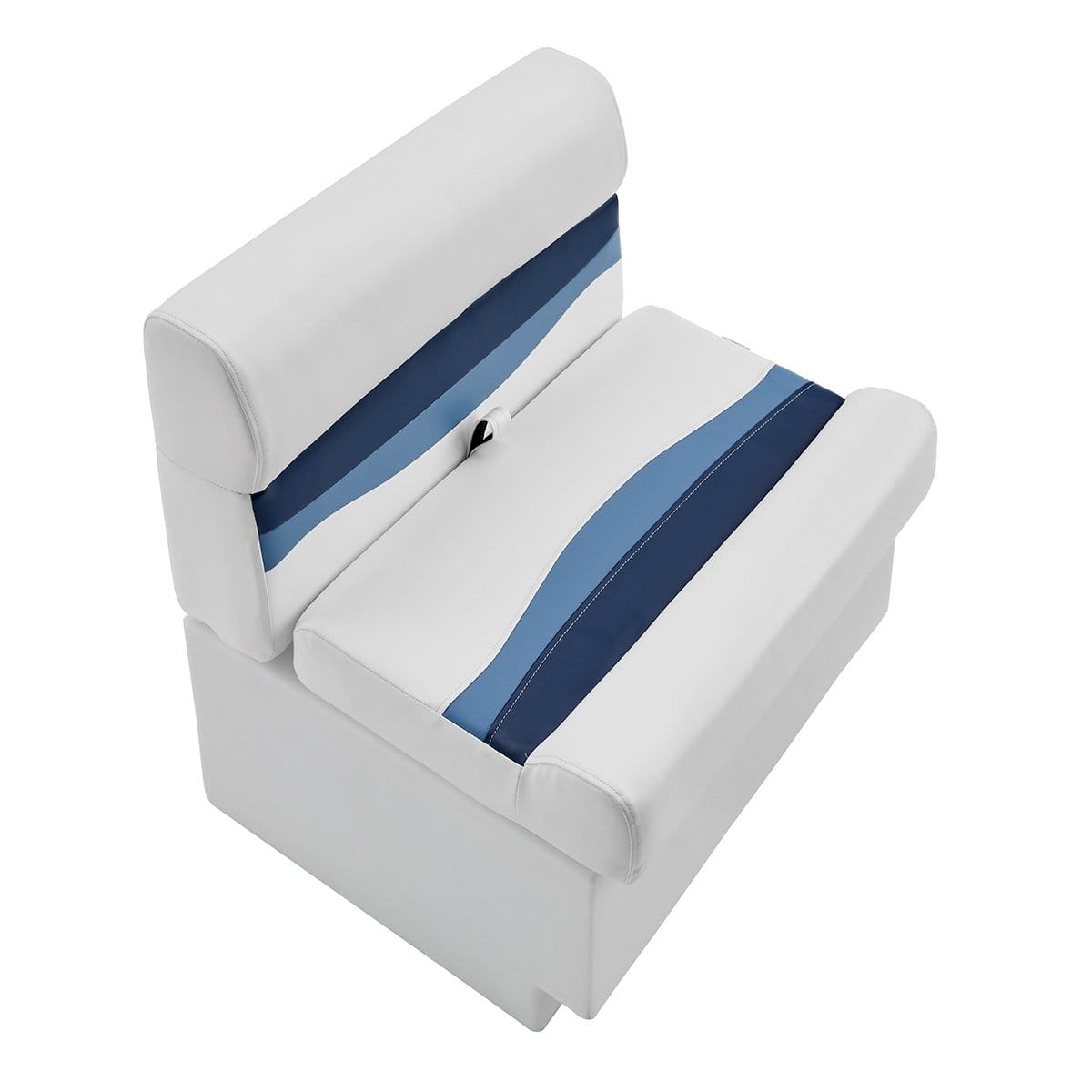 DeckMate Classic Pontoon Boat Bench top down #color_white, blue & light blue
