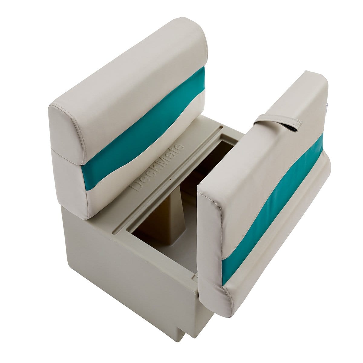 DeckMate Classic Pontoon Boat Bench top down open #color_ivory & teal