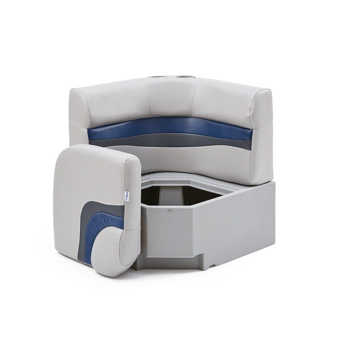 DeckMate Classic Corner Seat for Pontoon open #color_gray, blue & charcoal