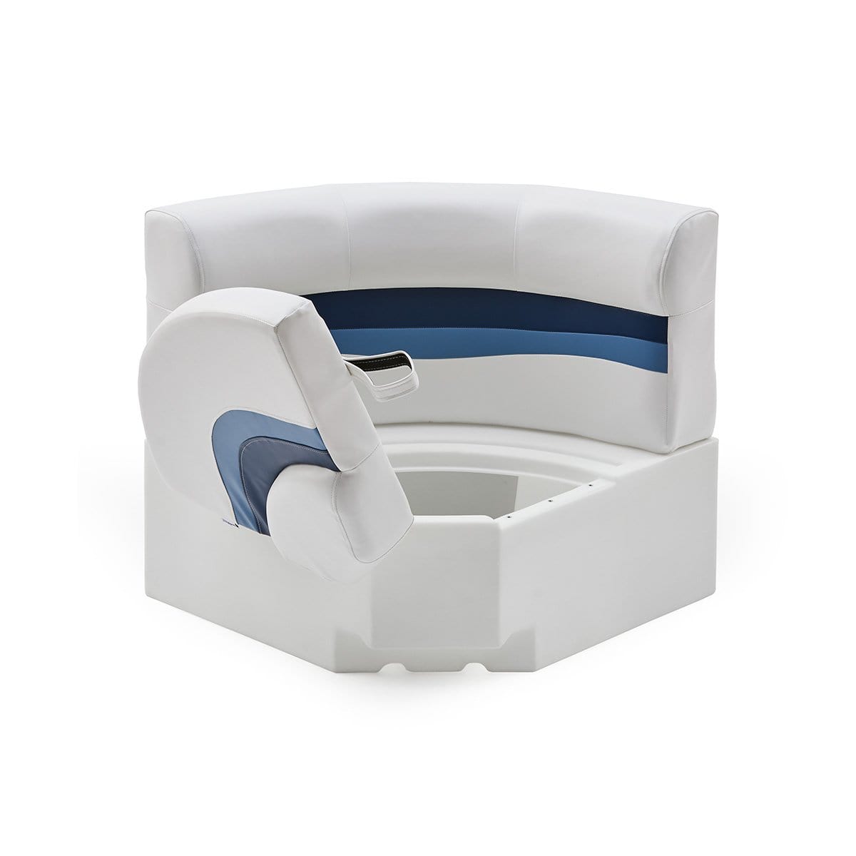 DeckMate Pontoon Boat Corner Seat Bow Open #color_white, blue & light blue